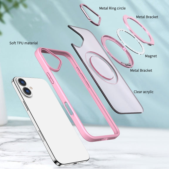 For iPhone 16 Wing Series MagSafe Magnetic Ring Holder Phone Case(Pink)