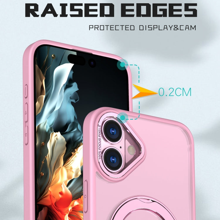 For iPhone 16 Wing Series MagSafe Magnetic Ring Holder Phone Case(Pink)