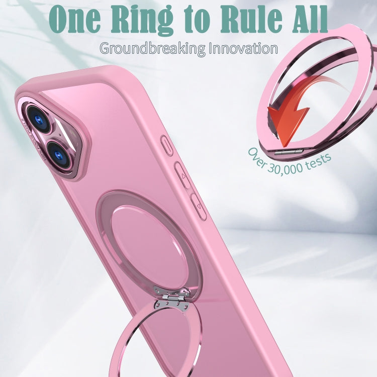 For iPhone 16 Wing Series MagSafe Magnetic Ring Holder Phone Case(Pink)