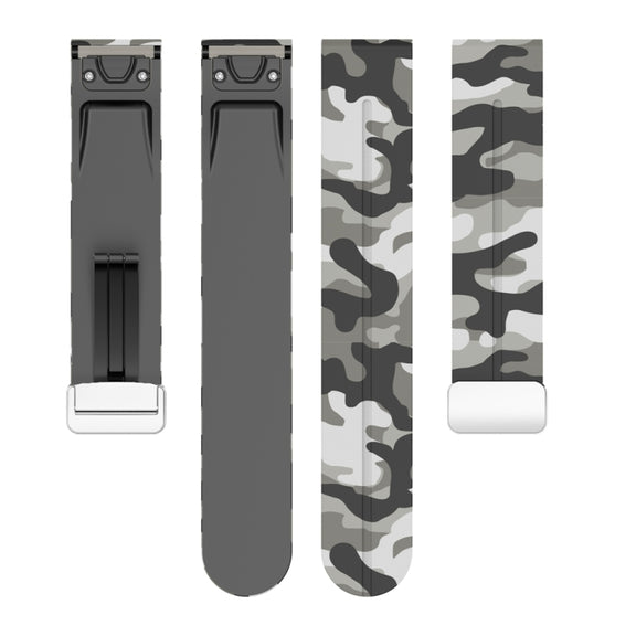 For Garmin Fenix 7S Magnetic Folding Silver Buckle Color Printed Silicone Watch Band(Camouflage White)