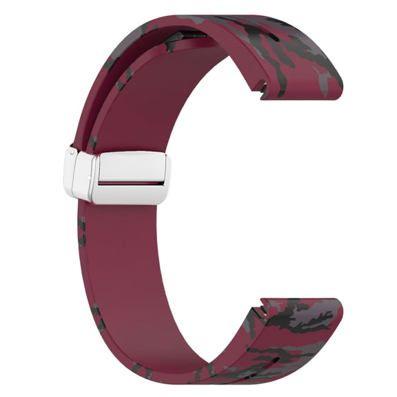 For Garmin Fenix 7S Magnetic Folding Silver Buckle Color Printed Silicone Watch Band(Camouflage Wine Red)
