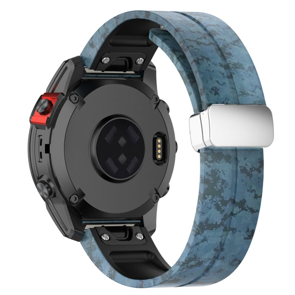 For Garmin Fenix 7 Magnetic Folding Silver Buckle Color Printed Silicone Watch Band(Mosaic)