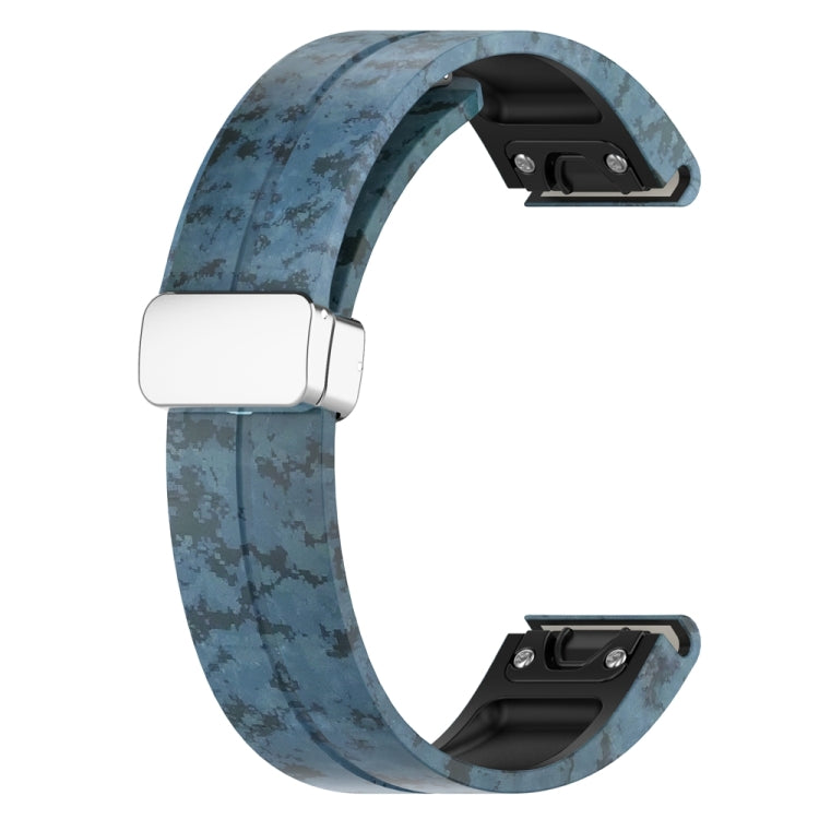 For Garmin Fenix 7 Magnetic Folding Silver Buckle Color Printed Silicone Watch Band(Mosaic)
