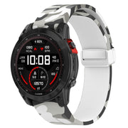 For Garmin Fenix 7 Magnetic Folding Silver Buckle Color Printed Silicone Watch Band(Camouflage White)