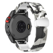 For Garmin Fenix 7 Magnetic Folding Silver Buckle Color Printed Silicone Watch Band(Camouflage White)