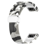 For Garmin Fenix 7 Magnetic Folding Silver Buckle Color Printed Silicone Watch Band(Camouflage White)