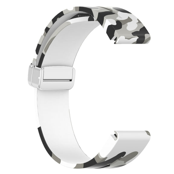 For Garmin Fenix 7 Magnetic Folding Silver Buckle Color Printed Silicone Watch Band(Camouflage White)