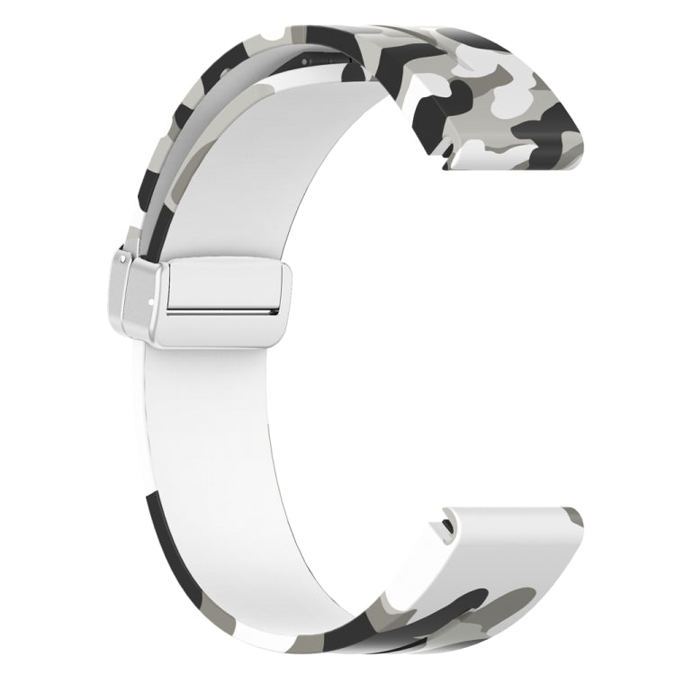 For Garmin Fenix 7 Magnetic Folding Silver Buckle Color Printed Silicone Watch Band(Camouflage White)