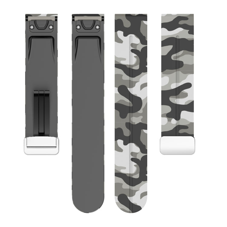 For Garmin Fenix 7 Magnetic Folding Silver Buckle Color Printed Silicone Watch Band(Camouflage White)
