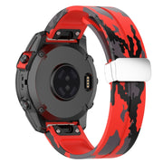 For Garmin Fenix 7 Magnetic Folding Silver Buckle Color Printed Silicone Watch Band(Camouflage Red)