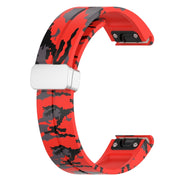 For Garmin Fenix 7 Magnetic Folding Silver Buckle Color Printed Silicone Watch Band(Camouflage Red)