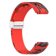 For Garmin Fenix 7 Magnetic Folding Silver Buckle Color Printed Silicone Watch Band(Camouflage Red)
