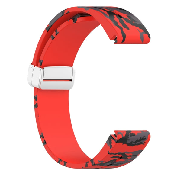 For Garmin Fenix 7 Magnetic Folding Silver Buckle Color Printed Silicone Watch Band(Camouflage Red)