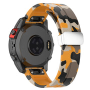 For Garmin Fenix 7 Magnetic Folding Silver Buckle Color Printed Silicone Watch Band(Camouflage Yellow)