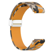 For Garmin Fenix 7 Magnetic Folding Silver Buckle Color Printed Silicone Watch Band(Camouflage Yellow)