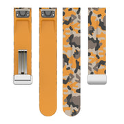For Garmin Fenix 7 Magnetic Folding Silver Buckle Color Printed Silicone Watch Band(Camouflage Yellow)