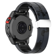 For Garmin Fenix 7 Magnetic Folding Silver Buckle Color Printed Silicone Watch Band(Camouflage Grey)