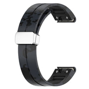 For Garmin Fenix 7 Magnetic Folding Silver Buckle Color Printed Silicone Watch Band(Camouflage Grey)