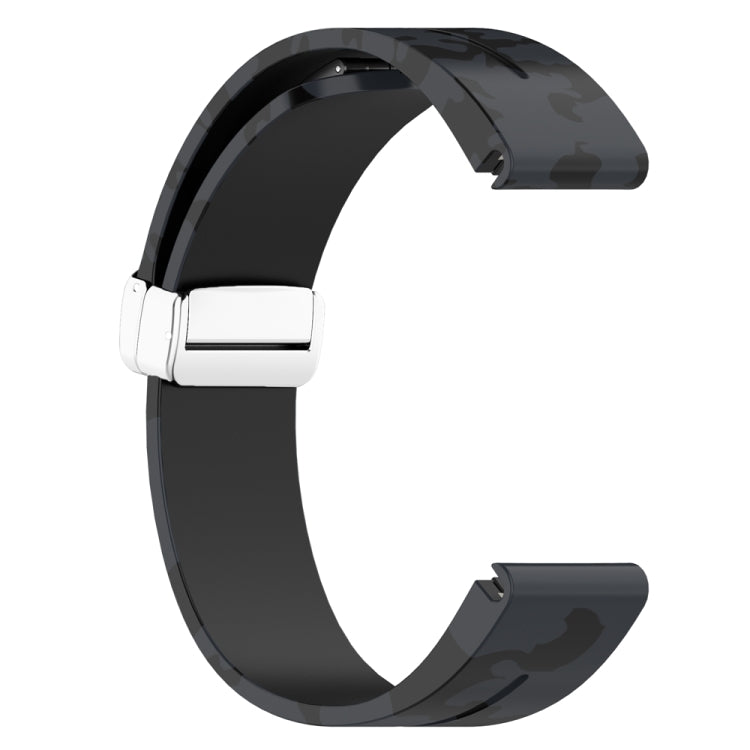 For Garmin Fenix 7 Magnetic Folding Silver Buckle Color Printed Silicone Watch Band(Camouflage Grey)