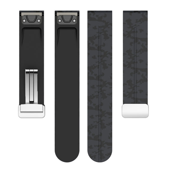 For Garmin Fenix 7 Magnetic Folding Silver Buckle Color Printed Silicone Watch Band(Camouflage Grey)