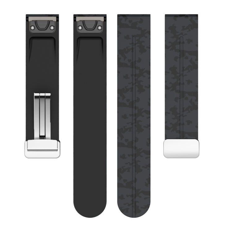 For Garmin Fenix 7 Magnetic Folding Silver Buckle Color Printed Silicone Watch Band(Camouflage Grey)
