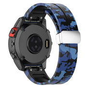 For Garmin Fenix 7 Magnetic Folding Silver Buckle Color Printed Silicone Watch Band(Camouflage Blue)