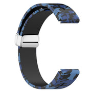 For Garmin Fenix 7 Magnetic Folding Silver Buckle Color Printed Silicone Watch Band(Camouflage Blue)