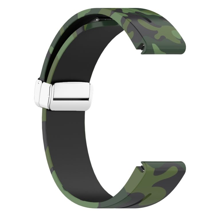 For Garmin Fenix 7 Magnetic Folding Silver Buckle Color Printed Silicone Watch Band(Camouflage Green)