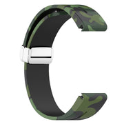 For Garmin Fenix 7 Magnetic Folding Silver Buckle Color Printed Silicone Watch Band(Camouflage Green)