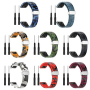 For Garmin Fenix 7X Magnetic Folding Silver Buckle Color Printed Silicone Watch Band(Camouflage Blue)