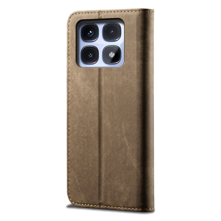 For Redmi K70 Ultra 5G Denim Texture Casual Style Horizontal Flip Leather Case(Khaki)