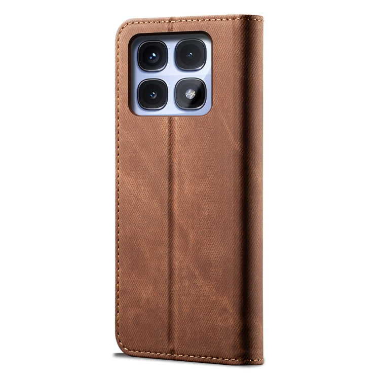 For Redmi K70 Ultra 5G Denim Texture Casual Style Horizontal Flip Leather Case(Brown)