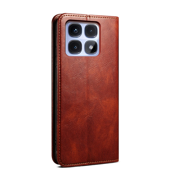 For Redmi K70 Ultra 5G Oil Wax Crazy Horse Texture Leather Phone Case(Brown)