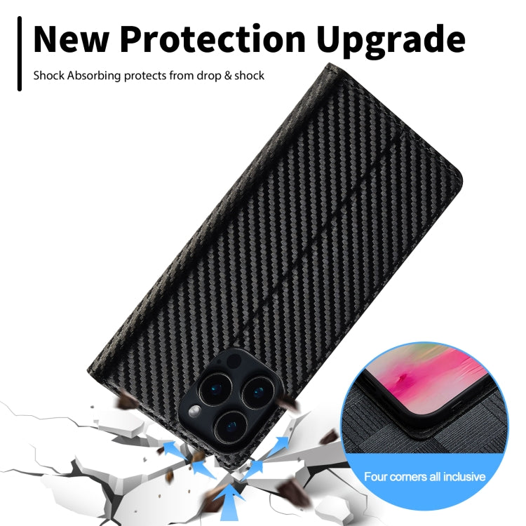 For iPhone 16 Pro Max LC.IMEEKE Carbon Fiber Leather Phone Case(Vertical Black)