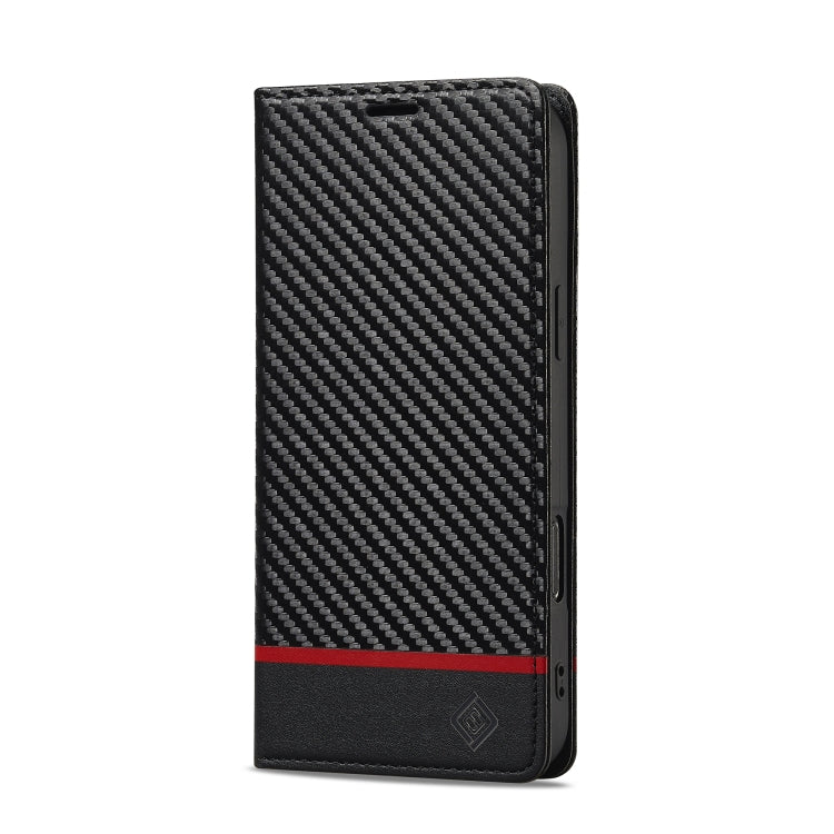 For iPhone 16 Pro Max LC.IMEEKE Carbon Fiber Leather Phone Case(Horizontal Black)