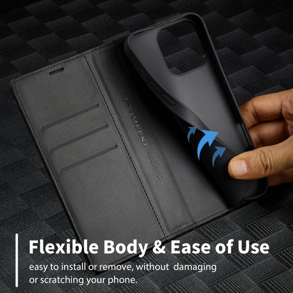 For iPhone 16 Pro Max LC.IMEEKE Carbon Fiber Leather Phone Case(Horizontal Black)
