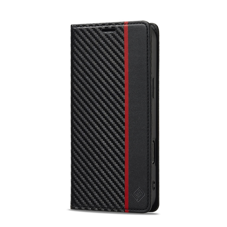 For iPhone 16 Pro LC.IMEEKE Carbon Fiber Leather Phone Case(Vertical Black)
