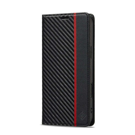 For iPhone 16 Pro LC.IMEEKE Carbon Fiber Leather Phone Case(Vertical Black)