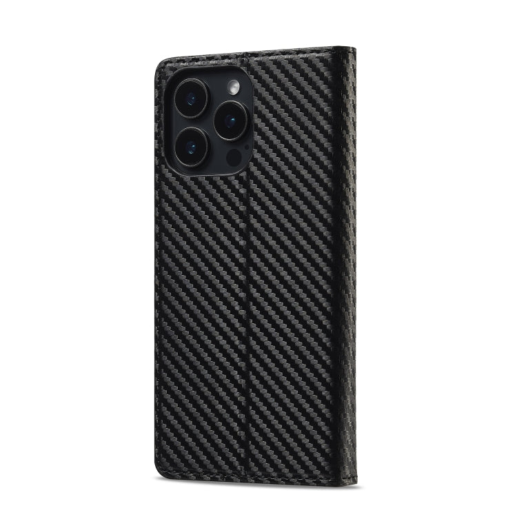 For iPhone 16 Pro LC.IMEEKE Carbon Fiber Leather Phone Case(Vertical Black)