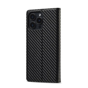 For iPhone 16 Pro LC.IMEEKE Carbon Fiber Leather Phone Case(Vertical Black)