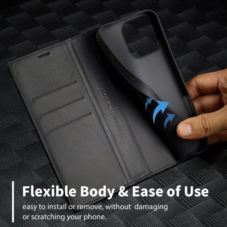 For iPhone 16 Pro LC.IMEEKE Carbon Fiber Leather Phone Case(Vertical Black)