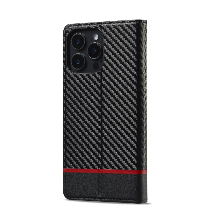 For iPhone 16 Pro LC.IMEEKE Carbon Fiber Leather Phone Case(Horizontal Black)