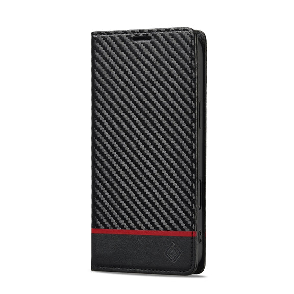 For iPhone 16 Plus LC.IMEEKE Carbon Fiber Leather Phone Case(Horizontal Black)
