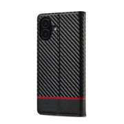 For iPhone 16 Plus LC.IMEEKE Carbon Fiber Leather Phone Case(Horizontal Black)