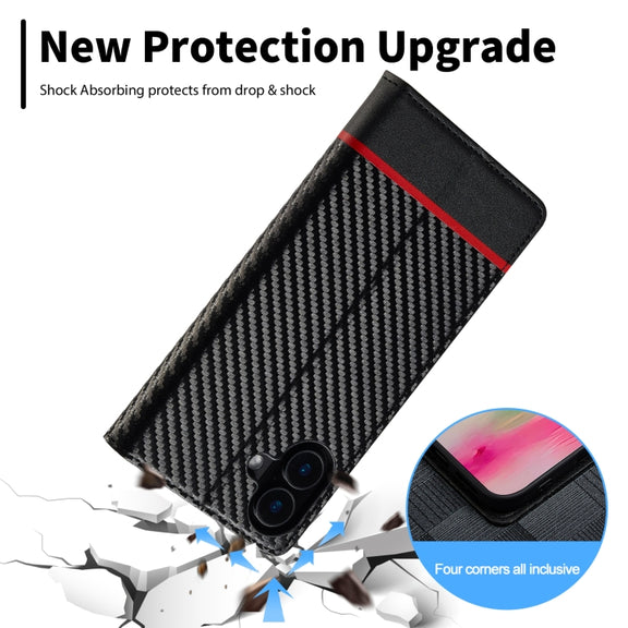 For iPhone 16 Plus LC.IMEEKE Carbon Fiber Leather Phone Case(Horizontal Black)