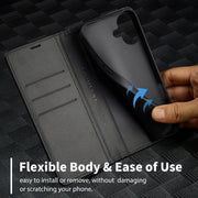 For iPhone 16 Plus LC.IMEEKE Carbon Fiber Leather Phone Case(Horizontal Black)