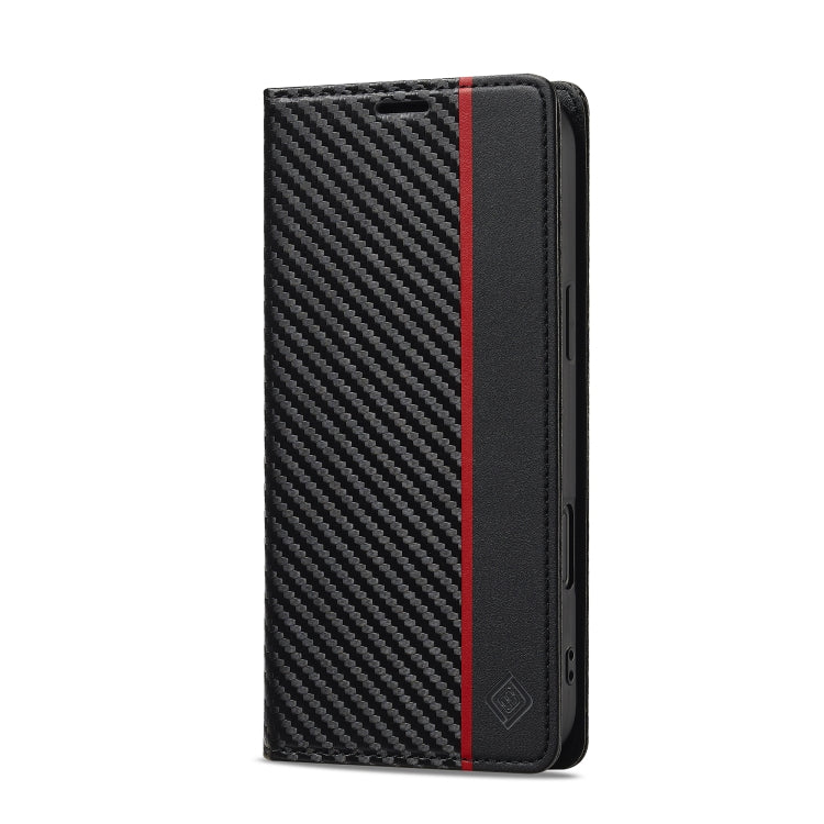 For iPhone 16 LC.IMEEKE Carbon Fiber Leather Phone Case(Vertical Black)