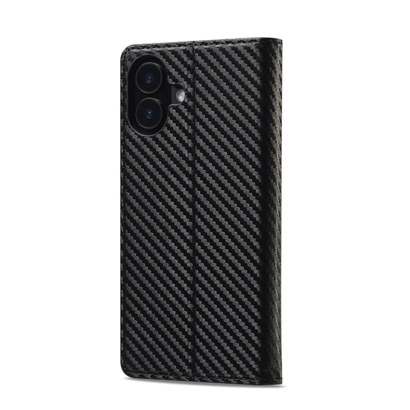 For iPhone 16 LC.IMEEKE Carbon Fiber Leather Phone Case(Vertical Black)