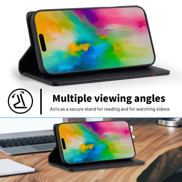 For iPhone 16 LC.IMEEKE Carbon Fiber Leather Phone Case(Vertical Black)