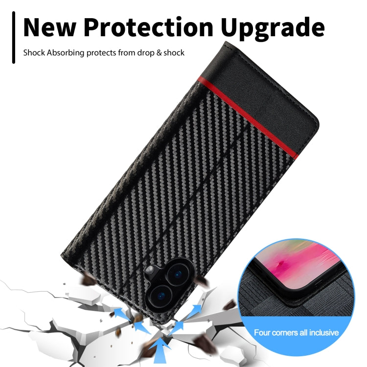 For iPhone 16 LC.IMEEKE Carbon Fiber Leather Phone Case(Horizontal Black)